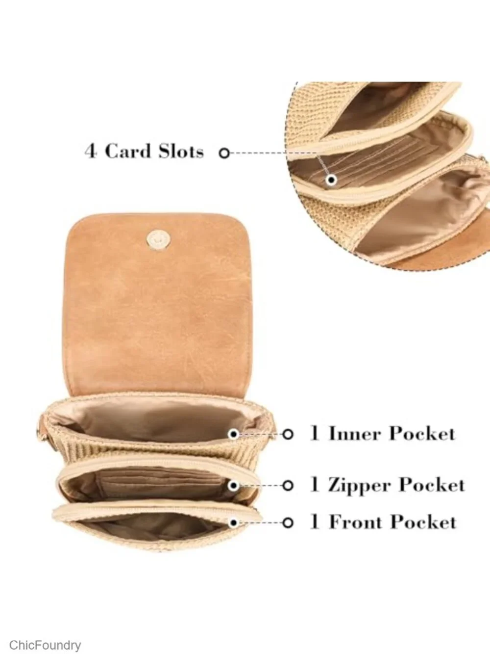 Faux Straw Crossbody Bag with RFID Blocking Card Slots, Lightweight Woven Purse